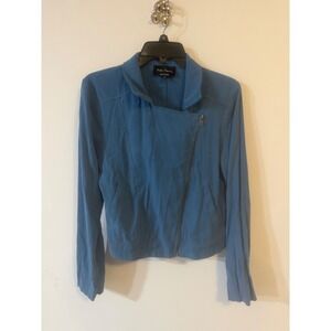 Eden Society Blue Asymmetric Zip Moto Jacket Womens Medium Rayon Blend